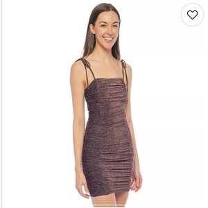 NWT Jump Apparel Copper Metallic Ruched Mini Dress - Size S